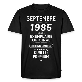 Anniversaire 40 ans - Septembre 1985 Original - T-shirt Premium bio Homme - noir - Devant - Nico (187cm)