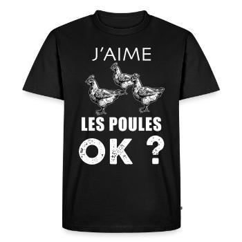 J'aime les poules OK - T-shirt Premium bio Homme - noir - Devant - Nico (187cm)