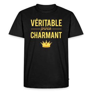 Véritable Prince Charmant Beau Gosse Humour - T-shirt Premium bio Homme - noir - Devant - Nico (187cm)