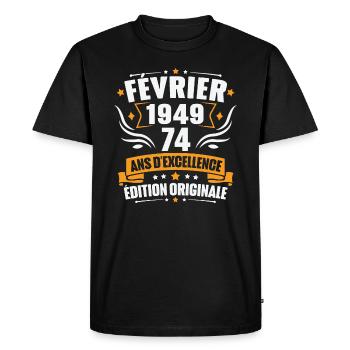 Vintage Cadeau Février 1949, 74 Ans Anniversaire - T-shirt Premium bio Homme - noir - Devant - Nico (187cm)