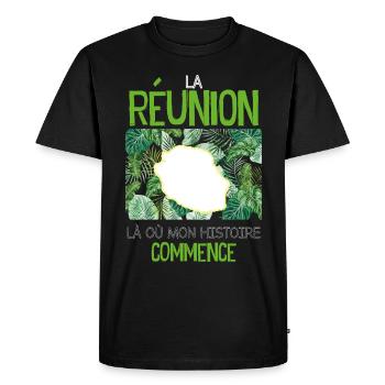 La Réunion Mon Histoire Citation Réunionnais - T-shirt Premium bio Homme - noir - Devant - Nico (187cm)