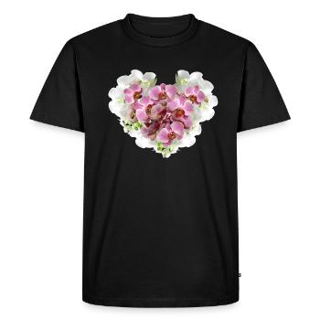 Orchidée, fleurs, fleur coeur, coeur, fleur - T-shirt Premium bio Homme - noir - Devant - Nico (187cm)