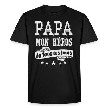 Idee Cadeau Papa Mon Héros De Tous Les Jours - T-shirt Premium bio Homme - noir - Devant - Nico (187cm)