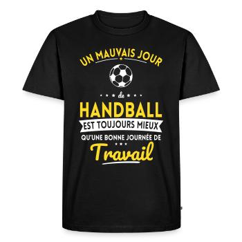 Mauvais jour de handball mieux que journée travail - T-shirt Premium bio Homme - noir - Devant - Nico (187cm)
