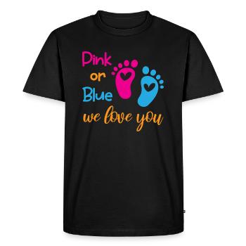 Rose ou bleu, nous t’aimons Révélation de genre Garçon Fille - T-shirt Premium bio Homme - noir - Devant - Nico (187cm)