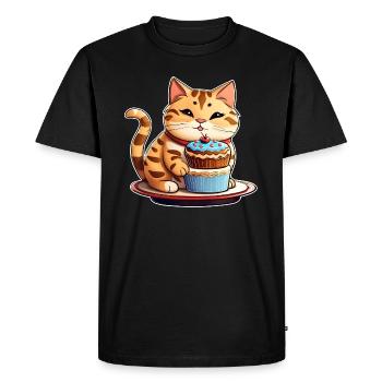 Mignon gros chat avec cup cake - T-shirt Premium bio Homme - noir - Devant - Nico (187cm)