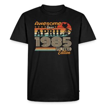 Les légendes sont nées en avril 1985 - T-shirt Premium bio Homme - noir - Devant - Nico (187cm)