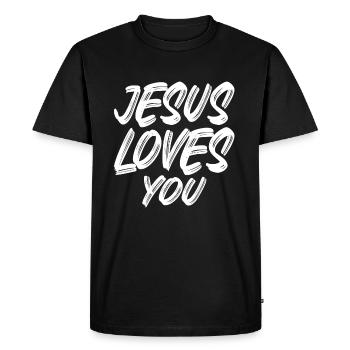 Jésus vous aime - T-shirt Premium bio Homme - noir - Devant - Nico (187cm)
