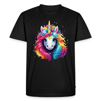 Licorne arc-en-ciel poney fille enfants - T-shirt Premium bio Homme - noir - Devant - Nico (187cm)