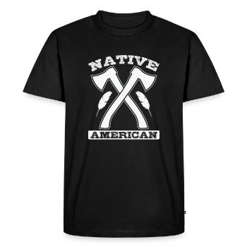 L’Amérindien Native American Hache et plumes - T-shirt Premium bio Homme - noir - Devant - Nico (187cm)