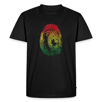 Fingerprint with lion face and Africa colors - Men's Premium Organic T-Shirt - black - Front - Nico (187cm)