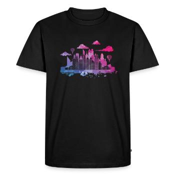 Skyline avec montgolfières Building City - T-shirt Premium bio Homme - noir - Devant - Nico (187cm)