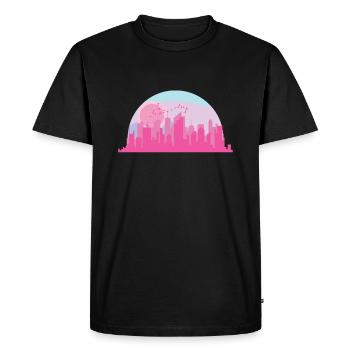 Skyline Rose Rose Coloré Bâtiment Ville - T-shirt Premium bio Homme - noir - Devant - Nico (187cm)