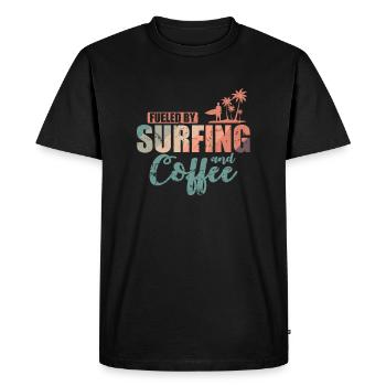 Fueled by Surfing and Coffee Surfboard - Men's Premium Organic T-Shirt - black - Front - Nico (187cm)