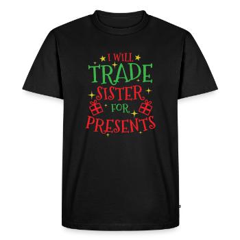J’échangerai Sœur contre des cadeaux de Noël - T-shirt Premium bio Homme - noir - Devant - Nico (187cm)