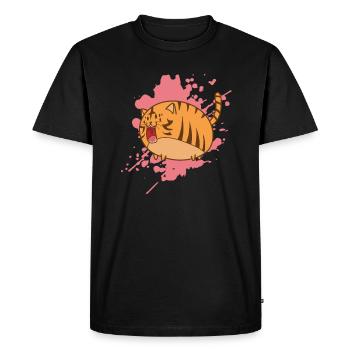 Fat cat in Japanese kawaii style animal - Men's Premium Organic T-Shirt - black - Front - Nico (187cm)