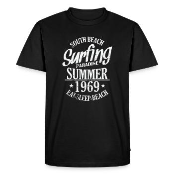 South Beach Surfing Paradise Été 1969 Surf - T-shirt Premium bio Homme - noir - Devant - Nico (187cm)