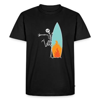 Surfing skeleton with burning surfboard - Men's Premium Organic T-Shirt - black - Front - Nico (187cm)