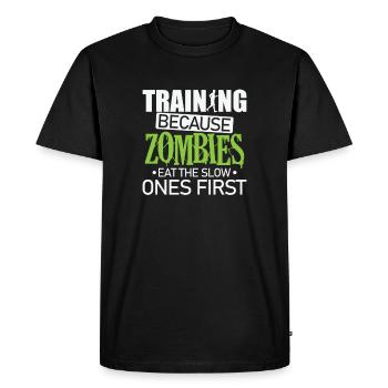 Training because Zombies eat the slow Ones first - Men's Premium Organic T-Shirt - black - Front - Nico (187cm)