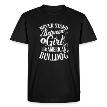 Ne vous tenez jamais entre une fille et son bouledogue - T-shirt Premium bio Homme - noir - Devant - Nico (187cm)