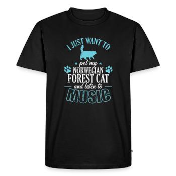 Caresser mon chat de la forêt norvégienne et écouter de la musique - T-shirt Premium bio Homme - noir - Devant - Nico (187cm)