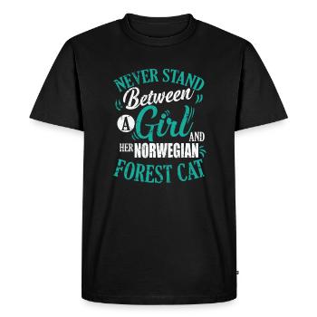 Ne vous tenez jamais entre une fille et son chat norvégien - T-shirt Premium bio Homme - noir - Devant - Nico (187cm)