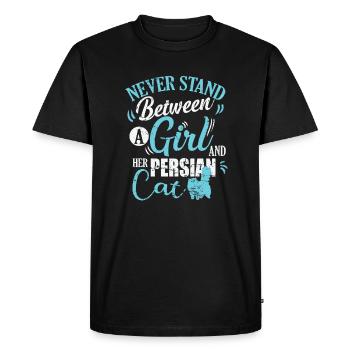 Never Stand Between a Girl and her Persian Cat - Men's Premium Organic T-Shirt - black - Front - Nico (187cm)