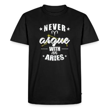 Signe du zodiaque Ne jamais discuter avec un Bélier Bélier - T-shirt Premium bio Homme - noir - Devant - Nico (187cm)