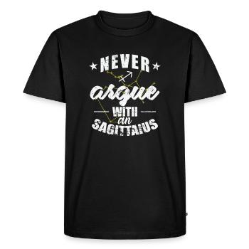 Signe du zodiaque Ne jamais discuter avec un Sagittaire - T-shirt Premium bio Homme - noir - Devant - Nico (187cm)