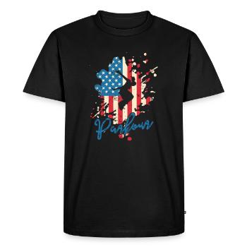 Parkour USA Flag Sport Training Fitness - Men's Premium Organic T-Shirt - black - Front - Nico (187cm)