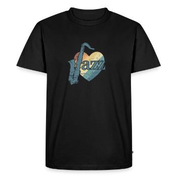Jazz avec saxophones et saxophone cœur - T-shirt Premium bio Homme - noir - Devant - Nico (187cm)