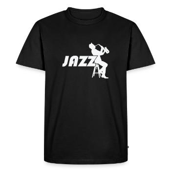 Jazz au saxophone sur un tabouret de bar - T-shirt Premium bio Homme - noir - Devant - Nico (187cm)