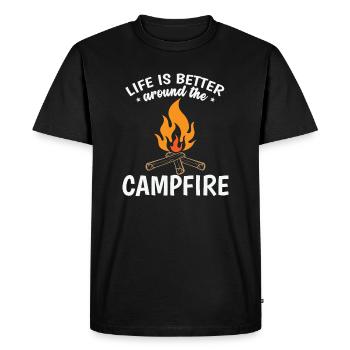 Life is better around The Camp Fire Holiday - Men's Premium Organic T-Shirt - black - Front - Nico (187cm)