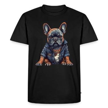 Bouledogue français cool avec des vêtements streetwear - T-shirt Premium bio Homme - noir - Devant - Nico (187cm)