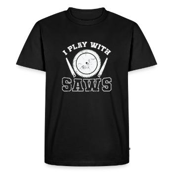 I Play with Saws Forest Worker - Men's Premium Organic T-Shirt - black - Front - Nico (187cm)