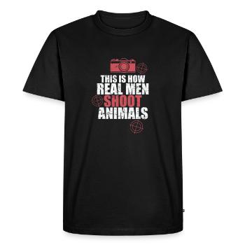 This is how Real Men Shoot Animals Foto - Men's Premium Organic T-Shirt - black - Front - Nico (187cm)