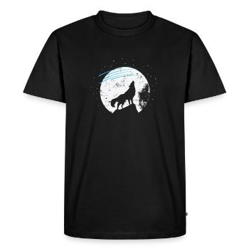 Shooting stars in front of moonlight and wolf - Men's Premium Organic T-Shirt - black - Front - Nico (187cm)