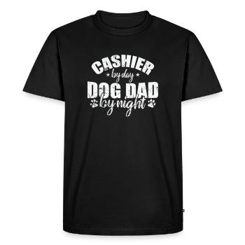 Cashier by Day Dog Dad be Night Seller - Men's Premium Organic T-Shirt - black - Front - Nico (187cm)