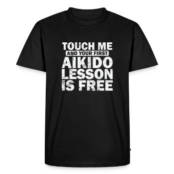 Touchez-moi et votre première leçon d’Aïkido est gratuite - T-shirt Premium bio Homme - noir - Devant - Nico (187cm)