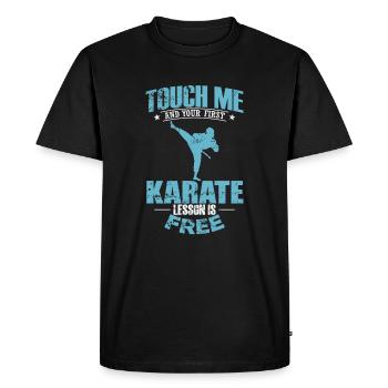 Touch Me and your 1st Karate Lesson is Free - Men's Premium Organic T-Shirt - black - Front - Nico (187cm)