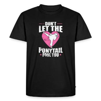 Karaté, ne vous laissez pas tromper par la queue de cheval - T-shirt Premium bio Homme - noir - Devant - Nico (187cm)