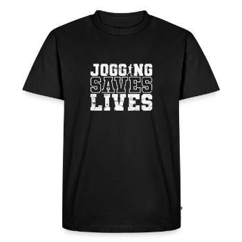 Jogging saves Lives - Men's Premium Organic T-Shirt - black - Front - Nico (187cm)