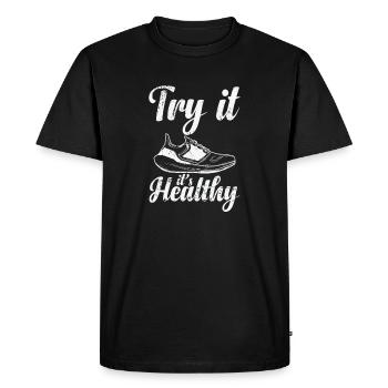 Try it's Healthy Jogging - Men's Premium Organic T-Shirt - black - Front - Nico (187cm)