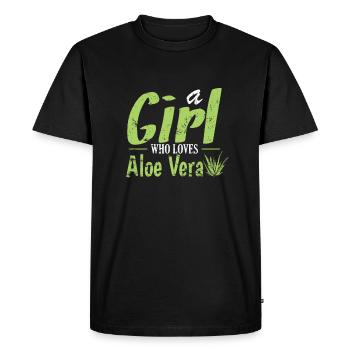 Une fille qui aime la plante médicinale d’aloe vera - T-shirt Premium bio Homme - noir - Devant - Nico (187cm)