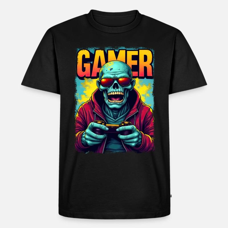 Zocker-Zombie mit Controller - Männer Premium Bio T-Shirt - Schwarz