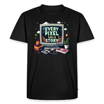Every Pixel Tells a Story - Retro Gaming - Men's Premium Organic T-Shirt - black - Front - Nico (187cm)