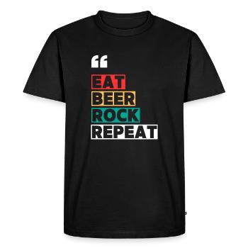Rock Festival - Manger de la bière Rock Repeat - Style rétro - T-shirt Premium bio Homme - noir - Devant - Nico (187cm)
