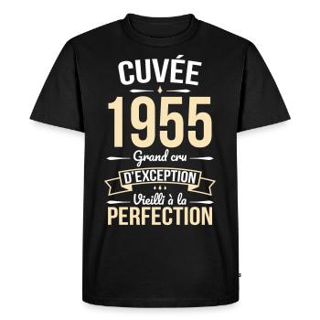 Anniversaire 70 ans - Cuvée 1955 - Cadeau Humour - T-shirt Premium bio Homme - noir - Devant - Nico (187cm)