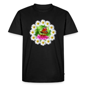 Marguerite Pink Flower Butterfly Flower Pattern - Men's Premium Organic T-Shirt - black - Front - Nico (187cm)