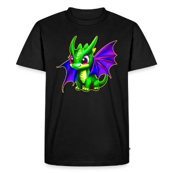 Petit dragon fantaisiste vert mignon - T-shirt Premium bio Homme - noir - Devant - Nico (187cm)